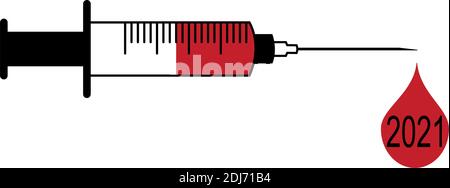 Icône de seringue. Le monde attend le vaccin contre le coronavirus en 2021 Illustration de Vecteur