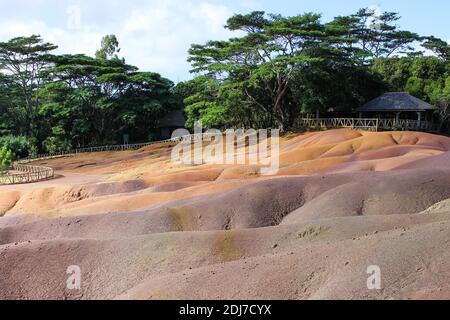 Attractions de l'île Maurice. Parc national unique sept couleurs de la terre Shamarel. Tourisme. Banque D'Images