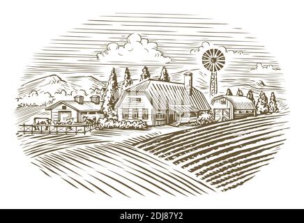 Ferme. Agriculture, agriculture esquisse vecteur vintage Illustration de Vecteur