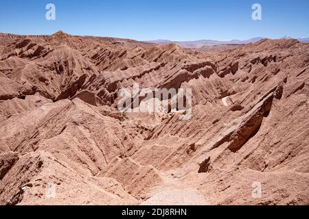 Le soleil brûlait les collines à Quebrada de Chulacao, la vallée de Catarpe dans le désert d'Atacama, au Chili. Banque D'Images