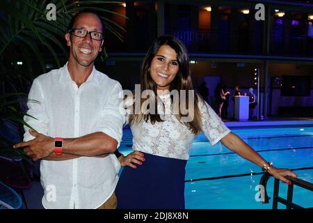 Exclusif. Yohann Diniz et Karine Ferri assistent à la fête de la piscine Fitbit à la piscine Molitor (piscine Molitor) à Paris, France, le 13 septembre 2016. Photo d'Aurore Marechal/ABACAPRESS.COM Banque D'Images