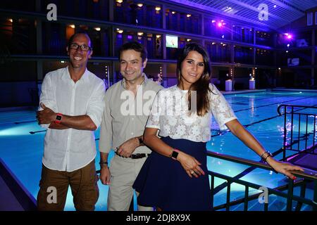 Exclusif. Yohann Diniz, Benoit Rimbault et Karine Ferri assistant au Fitbit de la Pool Party à la piscine Molitor (piscine Molitor) à Paris, France, le 13 septembre 2016. Photo d'Aurore Marechal/ABACAPRESS.COM Banque D'Images