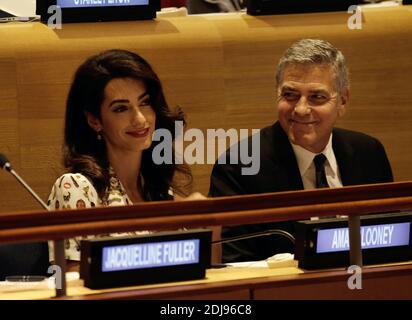 L'acteur AMÉRICAIN George Clooney (R) et son épouse Amal Clooney assistent à un Sommet des dirigeants pour les réfugiés lors de la 71e session du débat général des Nations Unies à l'Assemblée générale des Nations Unies au siège des Nations Unies à New York, NY, USA, le 20 septembre 2016. Photo de Peter Foley/Pool/ABACAPRESS.COM Banque D'Images