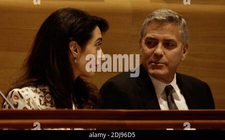 L'acteur AMÉRICAIN George Clooney (R) et son épouse Amal Clooney assistent à un Sommet des dirigeants pour les réfugiés lors de la 71e session du débat général des Nations Unies à l'Assemblée générale des Nations Unies au siège des Nations Unies à New York, NY, USA, le 20 septembre 2016. Photo de Peter Foley/Pool/ABACAPRESS.COM Banque D'Images