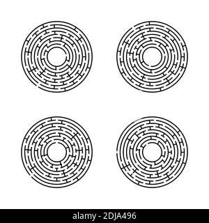 Labyrinthe rond abstrait. Un ensemble de quatre labyrinthe. Un jeu éducatif pour les enfants et les adultes. Illustration vectorielle plate simple isolée sur le backgrou blanc Illustration de Vecteur