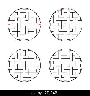 Labyrinthe rond. Un ensemble de quatre options. Illustration vectorielle plate simple isolée sur fond blanc Illustration de Vecteur