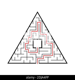 Labyrinthe triangulaire avec entrée et sortie. Illustration vectorielle plate simple isolée sur fond rose. Avec la réponse Illustration de Vecteur