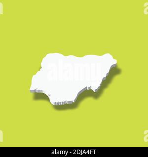 Nigeria - carte silhouette 3D blanche de la région avec ombre portée sur fond vert. Illustration simple à vecteur plat. Illustration de Vecteur