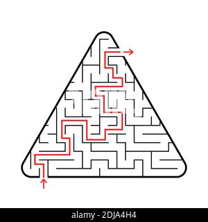 Labyrinthe triangulaire avec entrée et sortie. Illustration vectorielle plate simple isolée sur fond rose. Avec la réponse Illustration de Vecteur