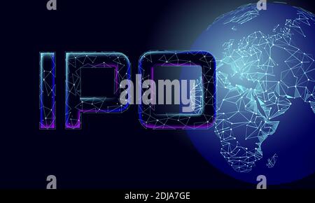 Pièce de monnaie initiale offrant le concept international de technologie de l'IPO. Financement des affaires planète Terre monde. Actions d'offre publique de lancement de la banque sur le marché boursier Illustration de Vecteur