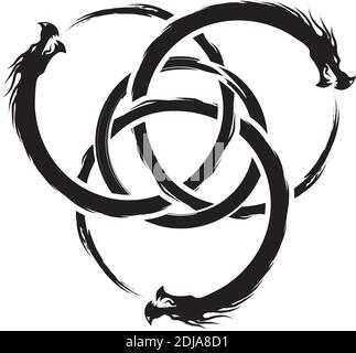 Symbole triquetra en dragons noir sur blanc Illustration de Vecteur