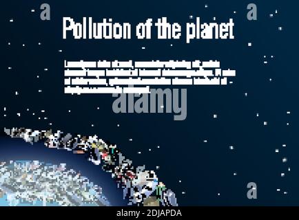 Le problème de la pollution de la planète. Débris spatiaux. Les ordures, plastique, sacs sur la planète. Le concept de l'écologie et la Journée mondiale de nettoyage. Vect Illustration de Vecteur