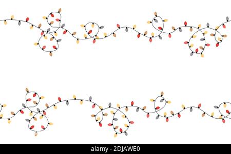 Illustration vectorielle de chaînes de lumières sans couture. Bordure de Noël avec un lieu pour le texte Illustration de Vecteur