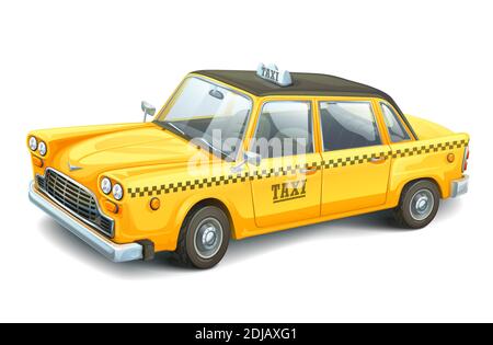 Taxi urbain jaune isolé sur fond blanc. Voiture vectorielle haute précision. Service de taxi. Transport en ville. Illustration vectorielle colorée. Illustration de Vecteur