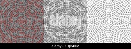 Ensemble vectoriel de textures de pavés ronds sans couture de carreaux de rue. Entourez les répétitions de l'arrière-plan de la pierre à galets radiale Illustration de Vecteur