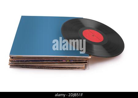 Anciens disques vinyles isolés sur fond blanc Banque D'Images