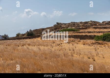 Site archéologique de Skarkos - colonie de l'âge de bronze précoce sur l'île d'iOS, Cyclades, Grèce. C'est l'un des plus importants sites préhistoriques de Banque D'Images