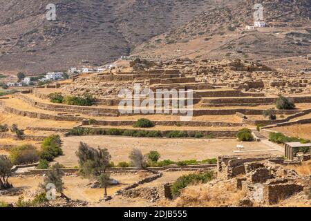 Site archéologique de Skarkos - colonie de l'âge de bronze précoce sur l'île d'iOS, Cyclades, Grèce. C'est l'un des plus importants sites préhistoriques de Banque D'Images