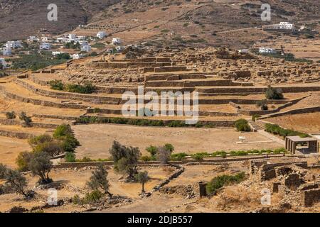 Site archéologique de Skarkos - colonie de l'âge de bronze précoce sur l'île d'iOS, Cyclades, Grèce. C'est l'un des plus importants sites préhistoriques de Banque D'Images