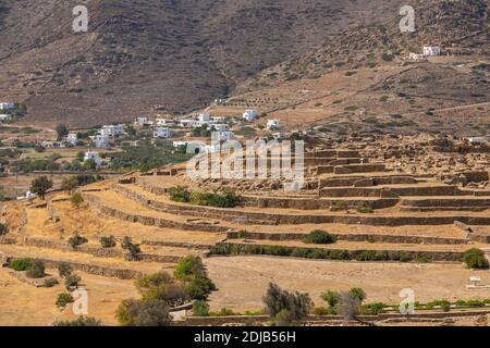 Site archéologique de Skarkos - colonie de l'âge de bronze précoce sur l'île d'iOS, Cyclades, Grèce. C'est l'un des plus importants sites préhistoriques de Banque D'Images