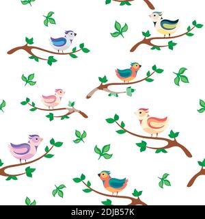 oiseau sur une branche sans couture motif sur un fond blanc. Illustration de Vecteur