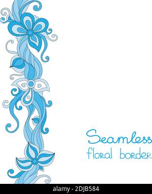Bordure fleurie sans couture fleurs bleues sur fond blanc. Illustration de Vecteur