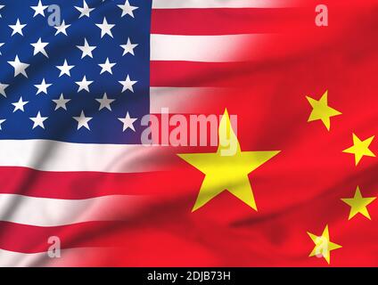 Un mélange d'Etats-Unis (Etats-Unis d'Amérique et Chinois (République populaire de Chine) Drapeau symbolisant la coopération ou la tension entre les deux pays Banque D'Images