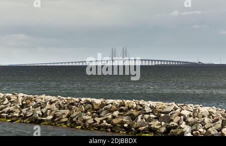 Pont d'Oresund sur la mer entre la Suède et le Danemark Banque D'Images