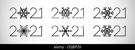 Big Set of 2021 concept. A Happy New Year congrats collection. Seasonal logotypes, classic thin stroke art style. Monochrome digits. Black and white c Stock Vector