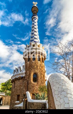 Pavillon porter's Residence, Park Guell, Barcelone, Catalogne, Espagne Banque D'Images