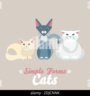 Jeu de vecteurs isolés Flat Cats. Dessin animé illustration icônes chat domestique Illustration de Vecteur