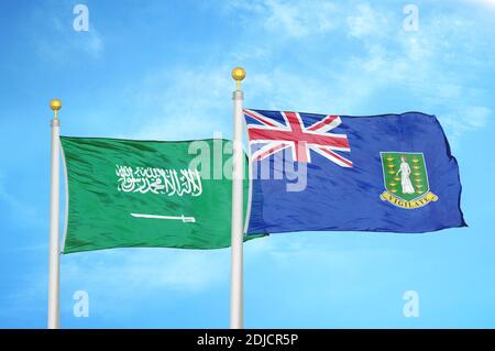 Arabie saoudite et îles Vierges britanniques deux drapeaux sur les mâts de drapeau Banque D'Images