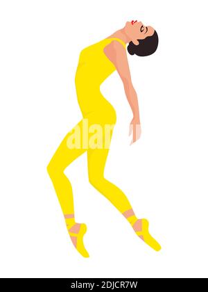 Ballerine élégante en jaune avec pantalon, vecteur de dessin à la main, isolée sur fond blanc Illustration de Vecteur