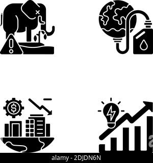 Les icônes de glyphe noir du réchauffement climatique sont définies sur un espace blanc Illustration de Vecteur