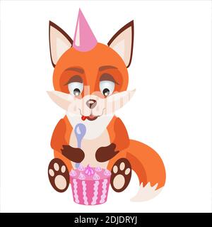 Petit renard rouge qui fête son anniversaire Illustration de Vecteur