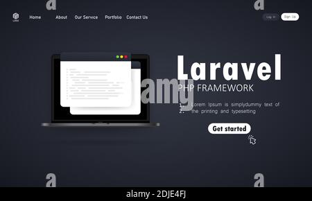 Apprendre à coder le langage de programmation de Laravel PHP Framework sur écran d'ordinateur portable, illustration du code de langage de programmation. Vecteur sur fond blanc isolé Illustration de Vecteur