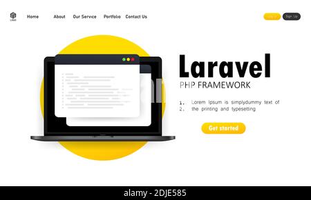 Apprendre à coder le langage de programmation de Laravel PHP Framework sur écran d'ordinateur portable, illustration du code de langage de programmation. Vecteur sur fond blanc isolé Illustration de Vecteur