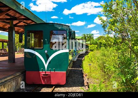 Train écologique de la forêt tropicale aux chutes d'Iguazu en Argentine Banque D'Images