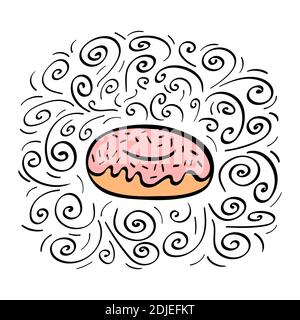 Beignet dessiné à la main avec décoration. Illustration vectorielle. Illustration de Vecteur