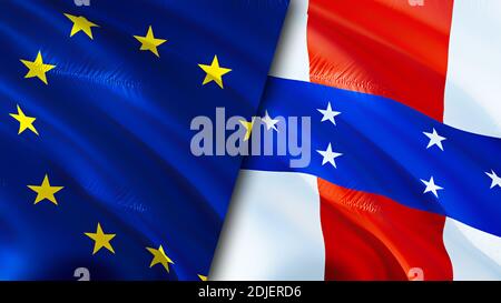 Drapeaux de l'Union européenne et des Antilles néerlandaises. Motif drapeau en relief. Union européenne Antilles néerlandaises drapeau, image, fond d'écran. Union européenne contre Banque D'Images