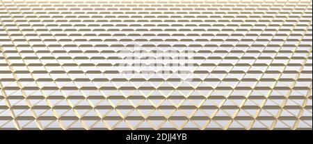 Arrière-plan abstrait triangulaire blanc et doré. Surface de triangles extrudés. rendu 3d. Banque D'Images