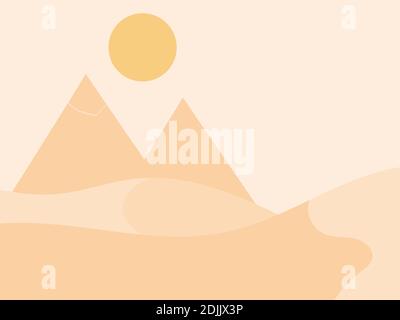 Paysage désertique avec dunes de sable dans un style minimaliste. Pyramides égyptiennes. Décor boho pour les imprimés, les affiches et le design intérieur. Décoration moderne du milieu du siècle. Illustration de Vecteur