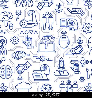 Robots à motif bicolore sans couture, intelligence artificielle et technologie moderne de pointe. SPE 10. Illustration de Vecteur