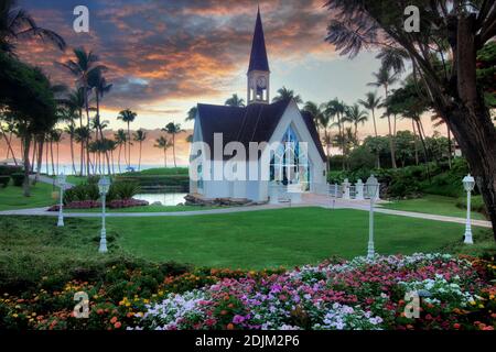 Wailea Station Chapelle au lever du soleil. Maui, Hawaii. Banque D'Images