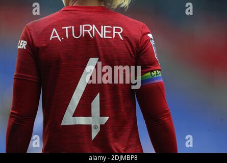 Vue sur le groupe de capitaines sur le bras de l'Amy Turner de Manchester United lors du match de la Super League des femmes de la FA au Madejski Stadium, Reading. Banque D'Images