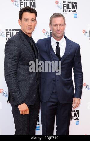 Miles Teller et Aaron Eckhart assistent à la première de Blean pour cela dans le cadre du BFI London film Festival à Londres, en Angleterre, le 09 octobre 2016. Photo d'Aurore Marechal/ABACAPRESS.COM Banque D'Images