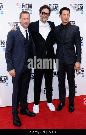 Miles Teller, Aaron Eckhart et Ciaran Hinds participant à la première de Blean pour cela dans le cadre du BFI London film Festival à Londres, Angleterre, le 09 octobre 2016. Photo d'Aurore Marechal/ABACAPRESS.COM Banque D'Images