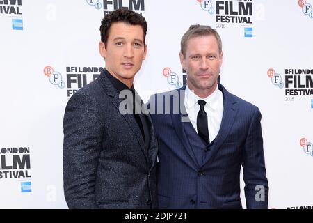 Miles Teller et Aaron Eckhart assistent à la première de Blean pour cela dans le cadre du BFI London film Festival à Londres, en Angleterre, le 09 octobre 2016. Photo d'Aurore Marechal/ABACAPRESS.COM Banque D'Images