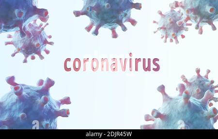 Groupe de coronavirus réaliste avec arrière-plan de texte, rendu 3D Banque D'Images