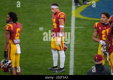 Southern California Trojans cornerback Jayden Williams (14) warms up before an NCAA football game against the UCLA Bruins, Saturday, December 12, 2020 Stock Photo